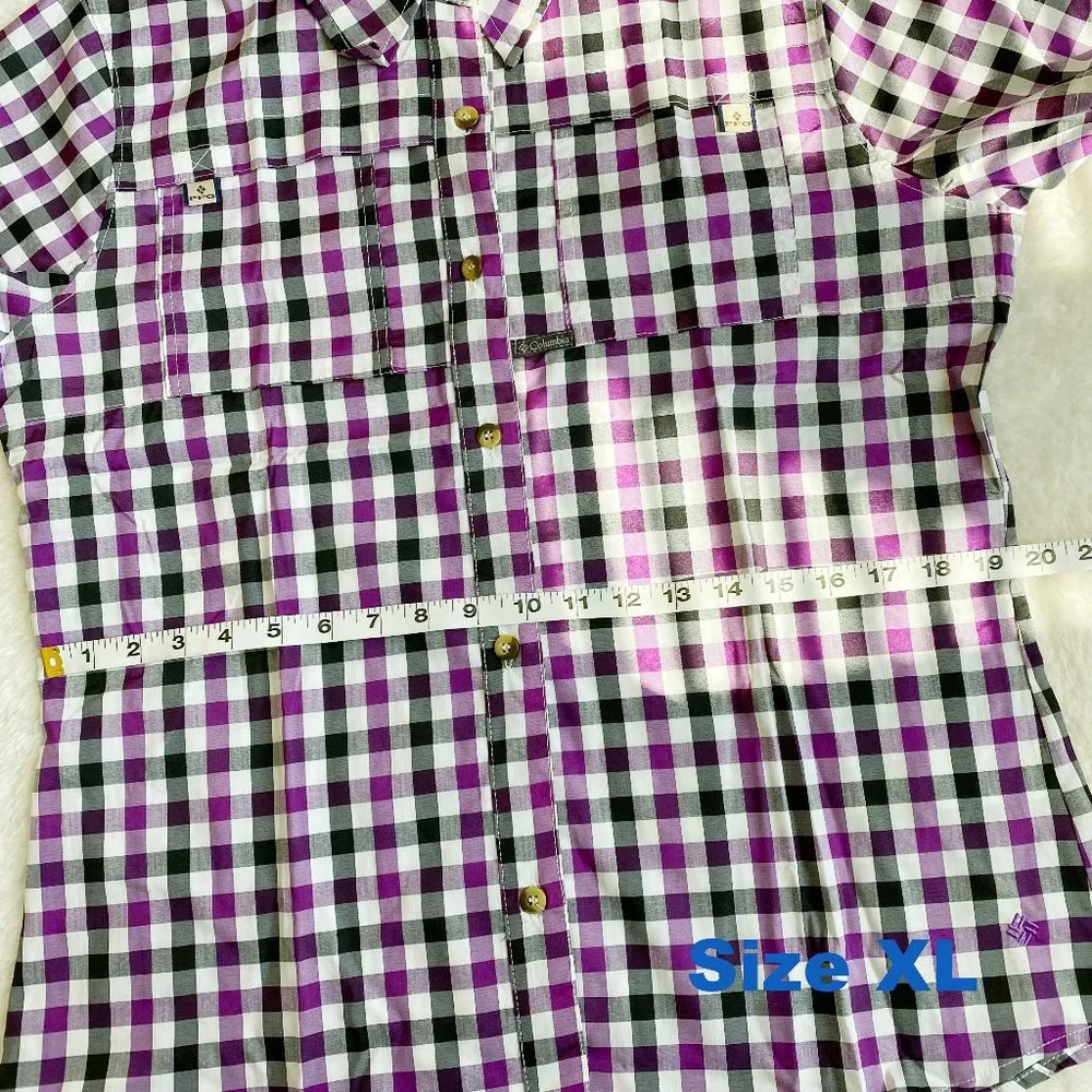 Columbia, Women's PFG Bonehead Short Sleeve Shirts, Purple Plaid, Size S / XL - Picture 11 of 12